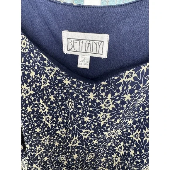 Bethany‎ Navy Blue & White Tiered Ruffle Shift Dress – Size 12 - Picture 2 of 8